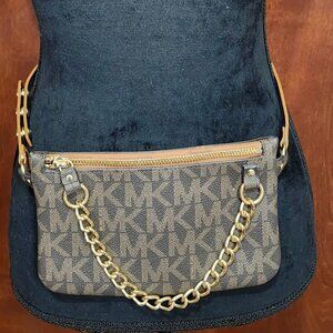 Michael Kors Brown MK Signature Fanny Pack Belt Bag Medium with gold chain Small
